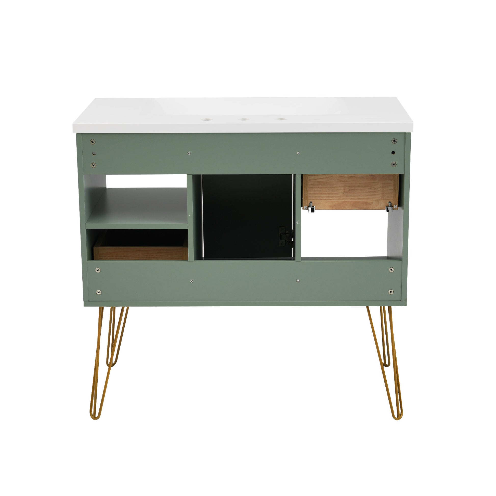 36'' Bathroom Vanity With Resin Sink Combo Set, Modern Freestanding Single Bathroom Cabinet With 2 Drawers & 2 Storage Compartments, Storage Cabinet For Bathroom, Solid Wood Frame Vanity Set, Green Green Bathroom Modern Mdf