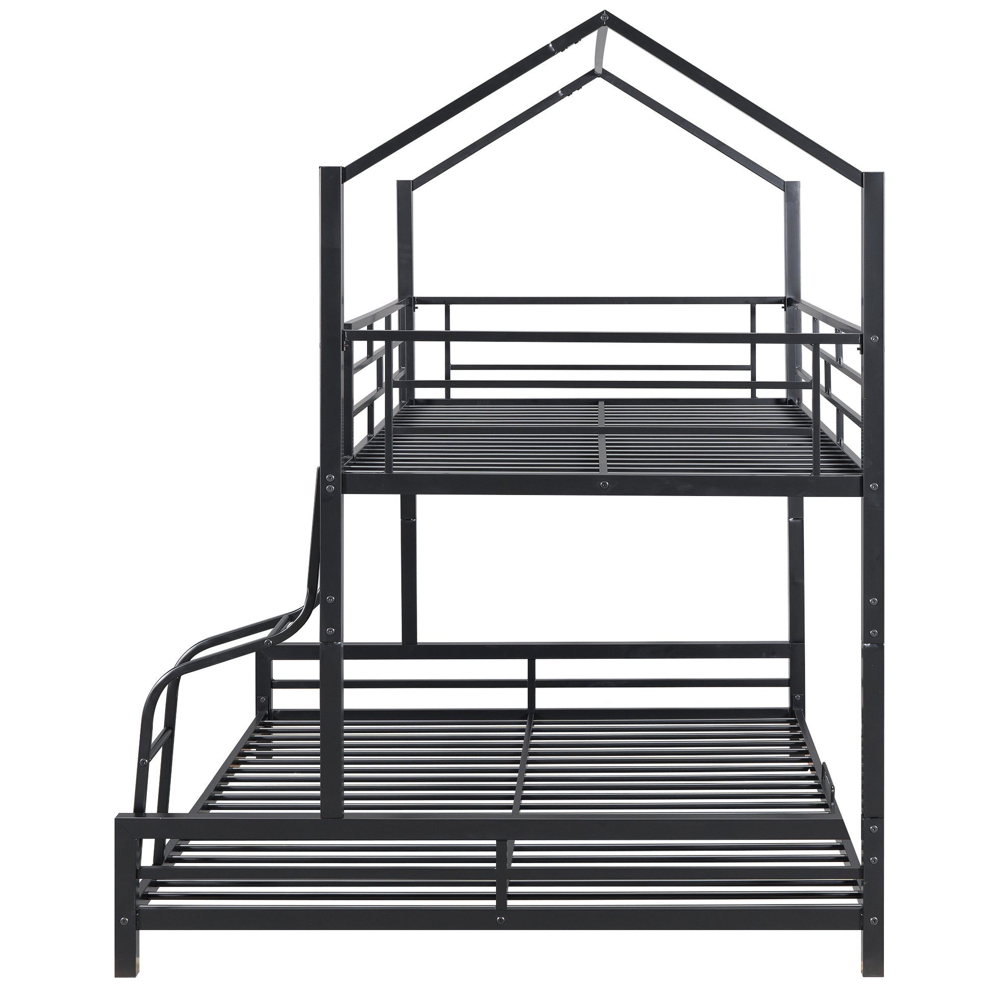 Metal House Bunk Bed, Twin Over Full, Black Full Black Metal