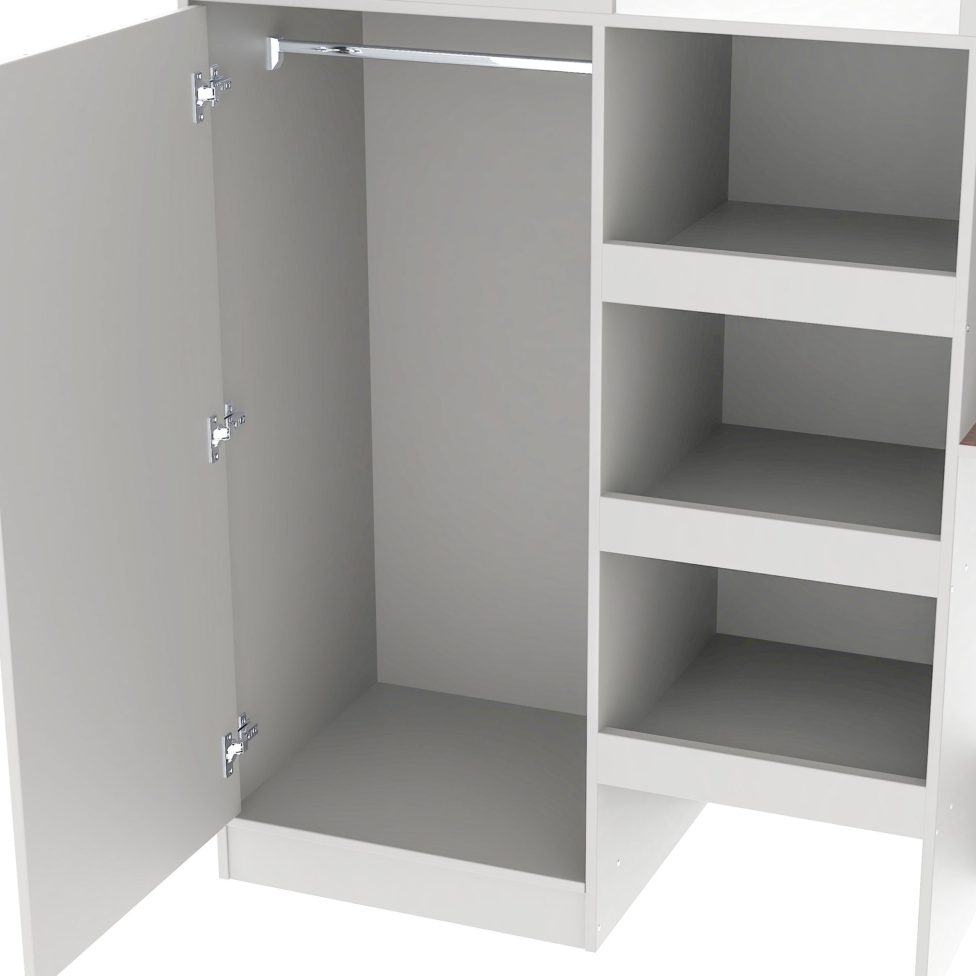 Wood Full Size Loft Bed With Built In Wardrobe, Desk, Storage Shelves And Drawers, Grey Expected Arrival Time: 9.8 Box Spring Not Required Full Grey Wood Bedroom Bed Frame Solid Wood Mdf
