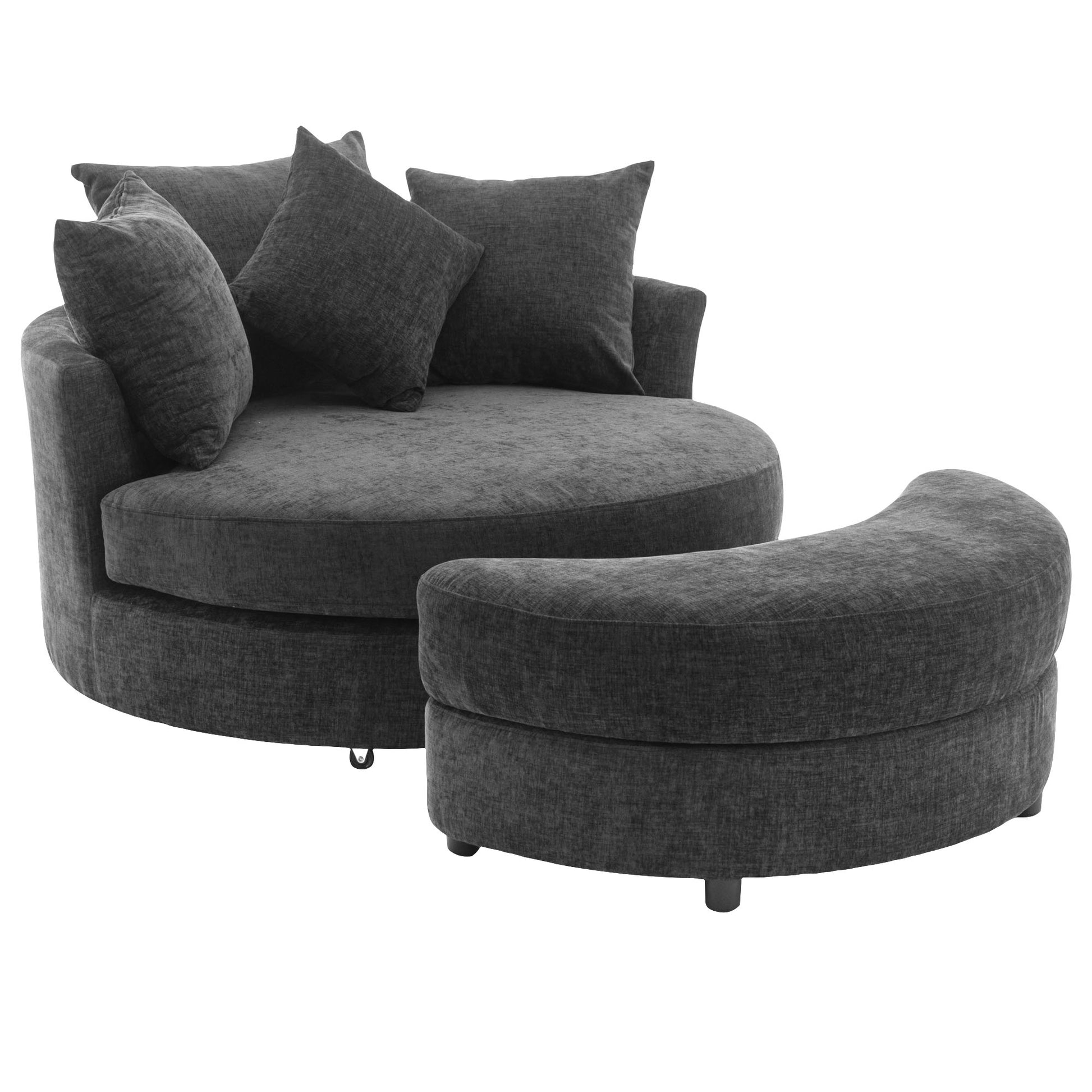 Orisfur. 360 Swivel Accent Barrel Chair With Storage Ottoman & 4 Pillows, Modern Chenille Leisure Chair Round Accent For Living Room, Gray Gray Foam Chenille