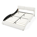 Queen Bed Frame Modern Faux Leather Upholstered Platform Bed Frame With And Headboard Wave Like Curve Low Profile Bed Frame,Wood Slats Support,Easy Assembly,White Queen White Pu