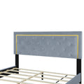 Queen Size Upholstered Platform Bed With Pull Point Headboard And Metal Wire Frame At The Head And Foot Of The Bed, Metal Feet, Velvet, Gray Queen Gray Mdf Lvl