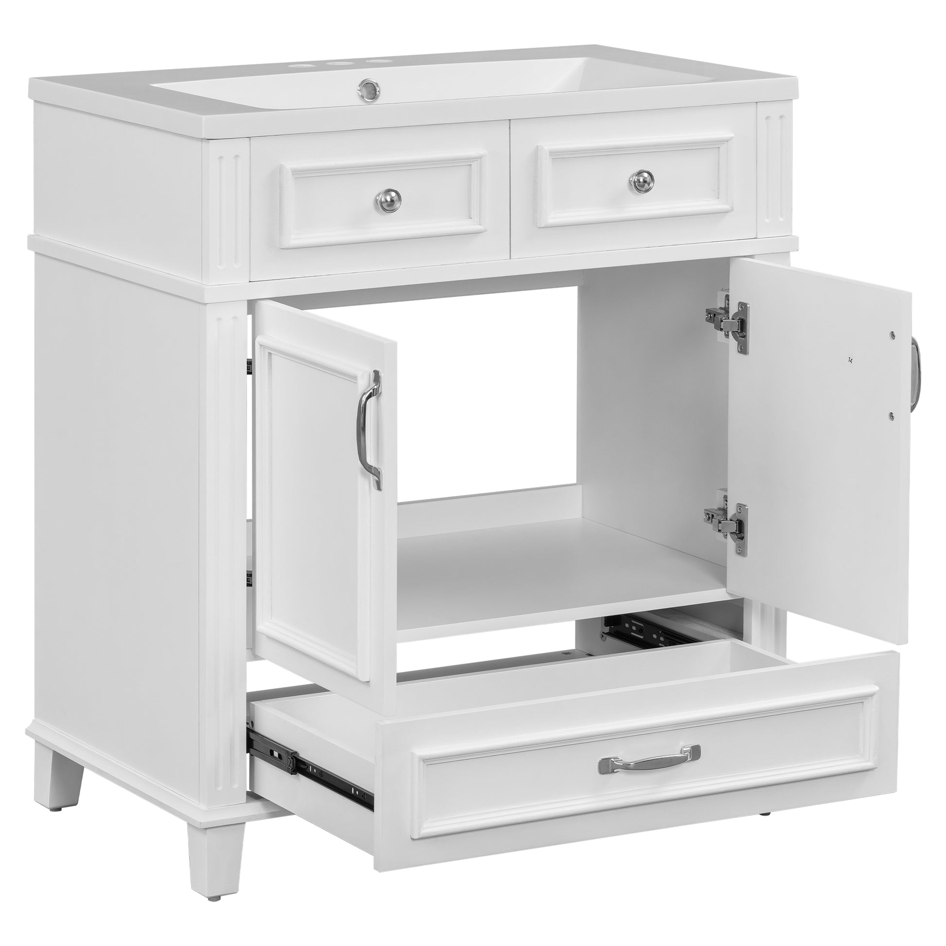 30'' Bathroom Vanity With Resin Sink, Solid Wood Frame Bathroom Storage Cabinet With Soft Closing Doors, Retro Style, White Same As Sw000118Aak White Bathroom Modern Solid Wood Mdf Resin