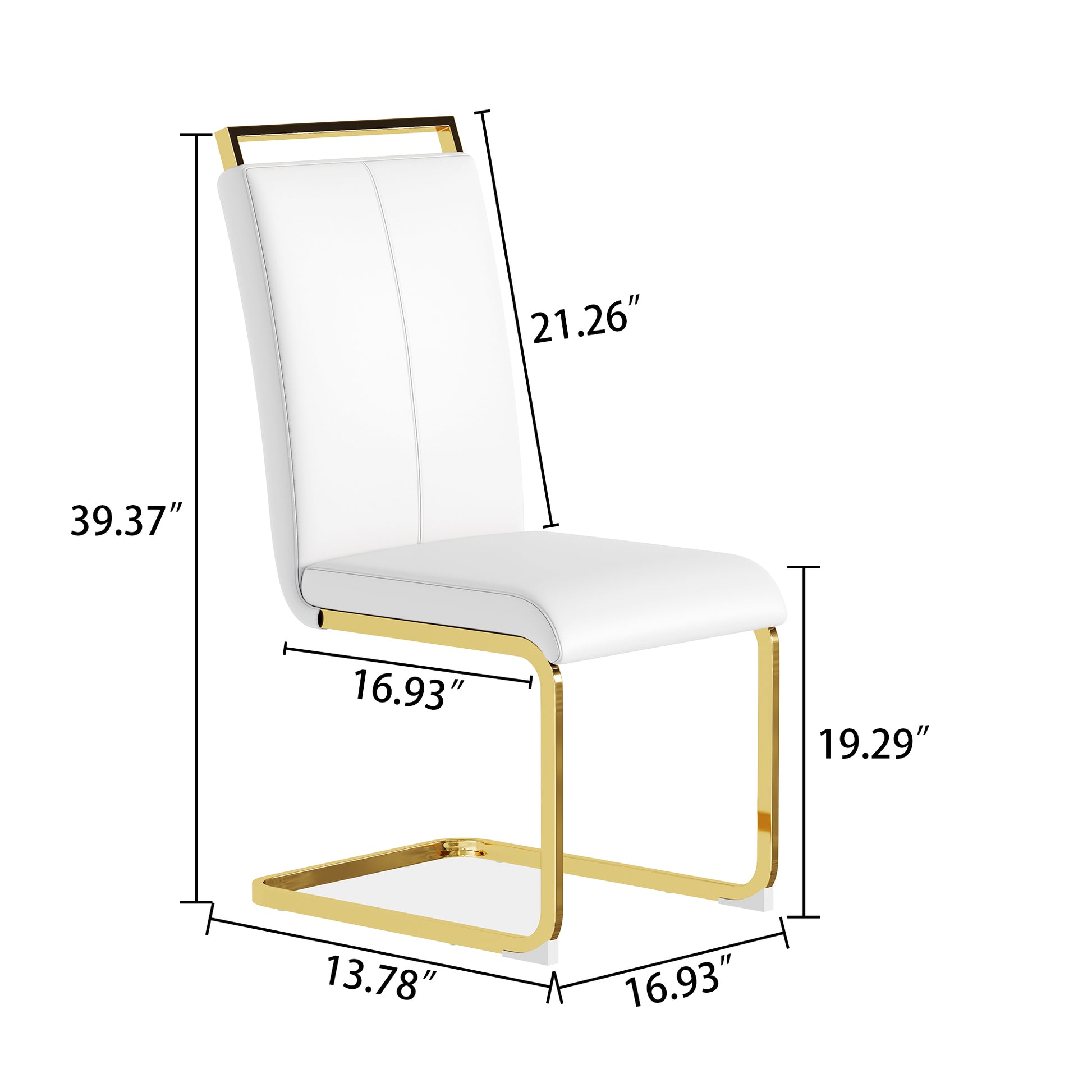 A Set Of 4 Artificial Leather Dining Chairs, Featuring An Arched Chair Design And Paired With Stainless Steel Legs. Gold White Pu Leather