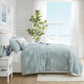 4 Piece Cotton Reversible Embroidered Quilt Set With Throw Pillow Aqua King Cal King King Aqua Cotton