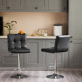 Bar Stools Set Of 2, Pu Leather Adjustable Swivel Barstools, Armless Adjustable Kitchen Counter Height Bar Stools, Thickened Seat Cushion Square Island Chairs With Back, Black Black Metal