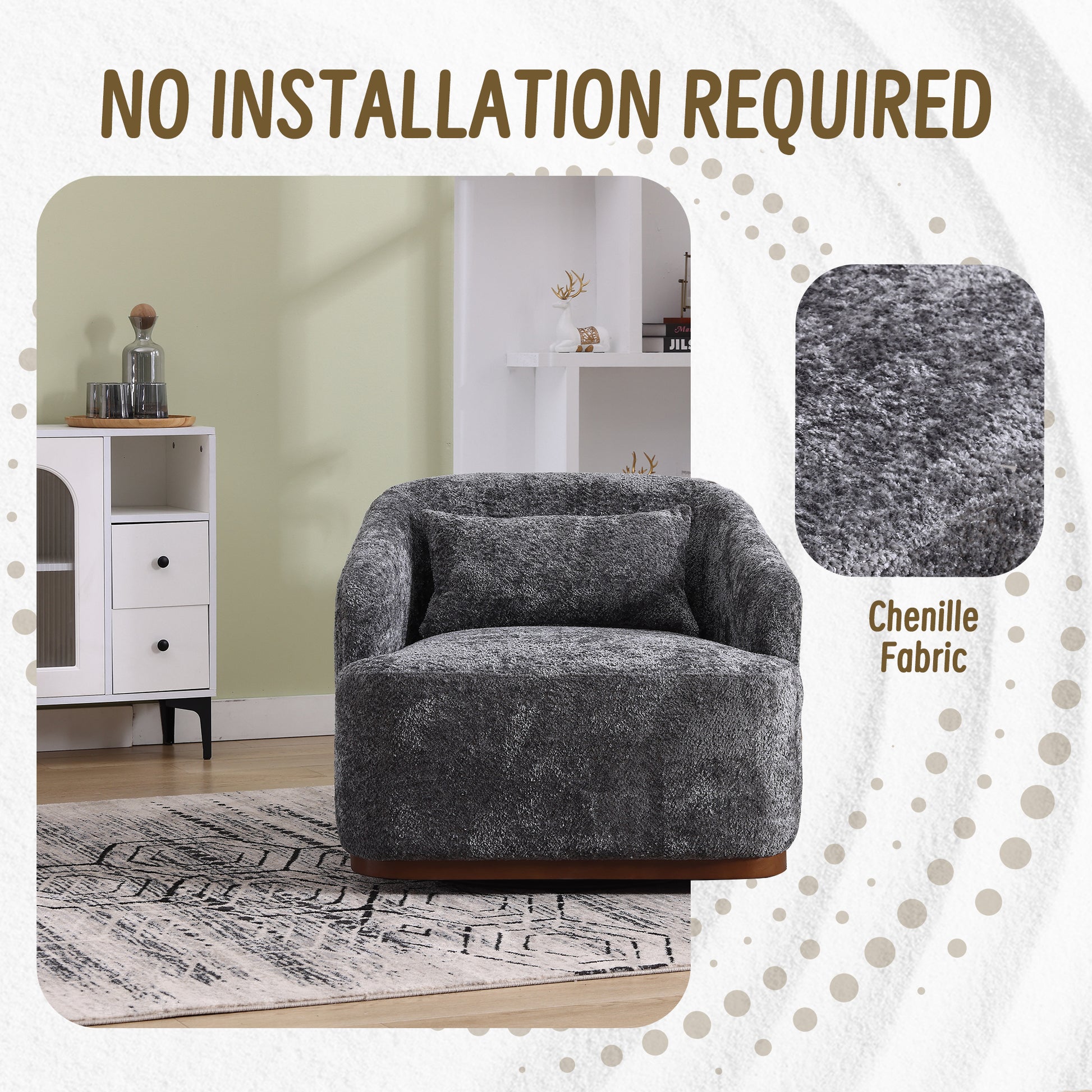 Coolmore Swivel Barrel Chair, Comfy Round Accent Sofa Chair For Living Room, 360 Degree Swivel Barrel Club Chair, Leisure Arm Chair For Nursery, Hotel, Bedroom, Office, Lounge Gray Boucle Gray Primary Living Space Foam Boucle
