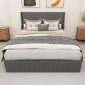Queen Size Bed Frame With Storage Lift Up Storage Bed With Modern Wingback Headboard, Usb Ports Box Spring Not Required Queen Dark Gray Metal Bedroom Contemporary Bed Frame Foam Linen Upholstered
