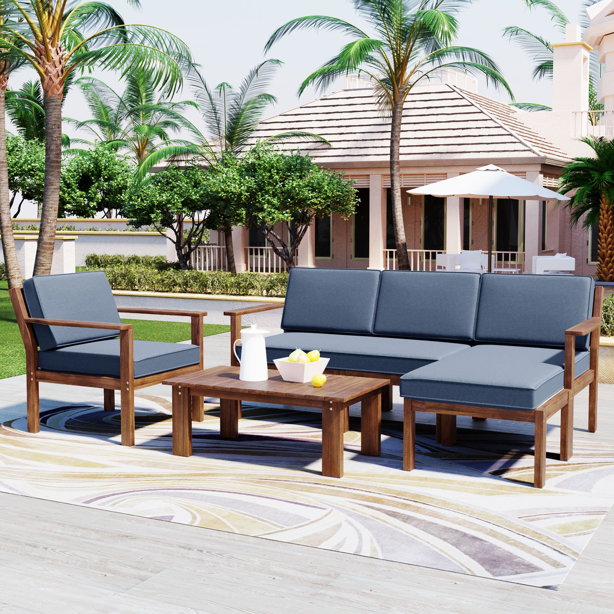 Multi Person Sofa Set With A Small Table, Suitable For Gardens, Backyards, And Balconies. Gray Acacia Wood