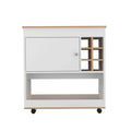 Camelia Bar Cart, Lower Panel, Six Bottle Cubbies, One Cabinet Light Oak White Multicolor Dining Room Modern Rectangular Particle Board Particle Board Medium 40 55In