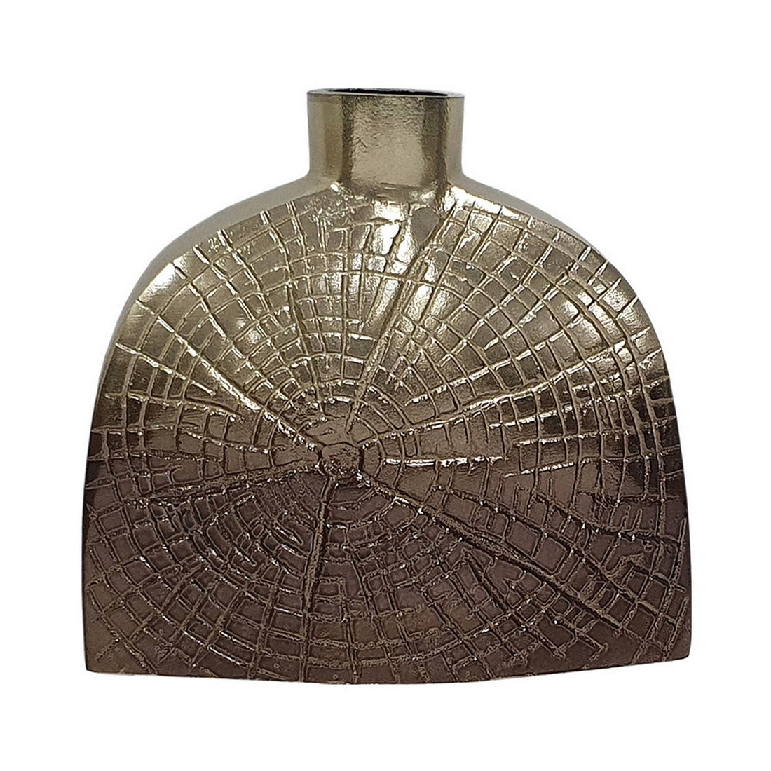 Pece 8 Inch Aluminum Decorative Vase, Webbed Design, Square Base, Gold Gold Aluminum