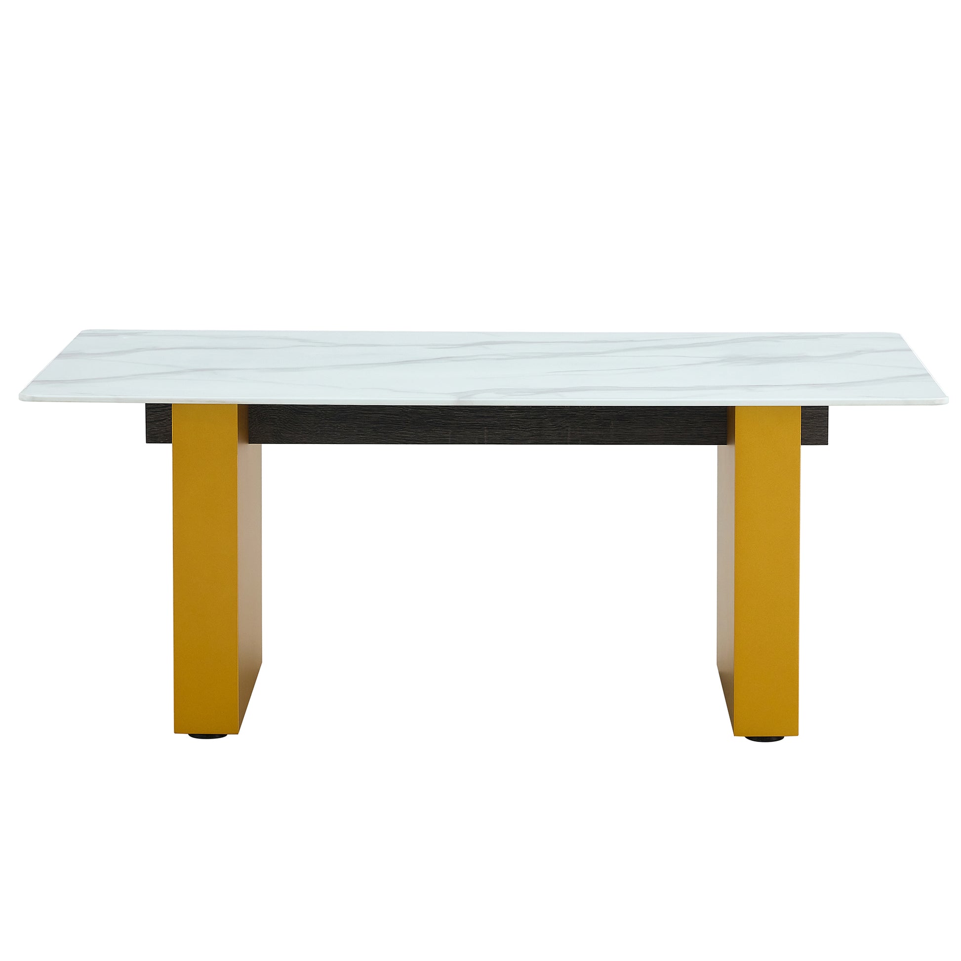 Modern Minimalist Tempered Glass With Sticker Desktop Coffee Table And Dining Table, Paired With Golden Mdf Decorative Columns. Computer Desk. Game Table. Ct 1546 Golden Mdf Glass