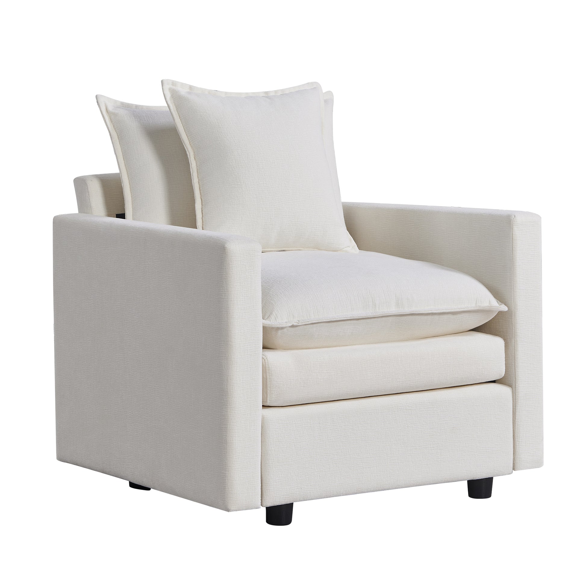 Chenille Fabric Comfy Deep Single Seat Sofa Upholstered Reading Armchair Living Room White Foam Chenille 1 Seat