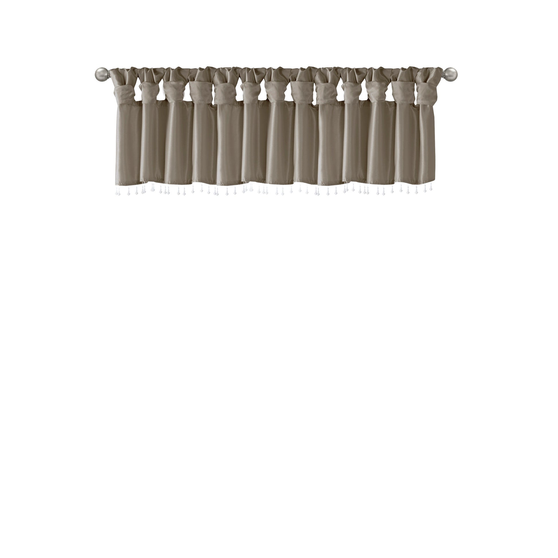 Lightweight Faux Silk Valance With Beads Pewter 50X26" Pewter Microfiber