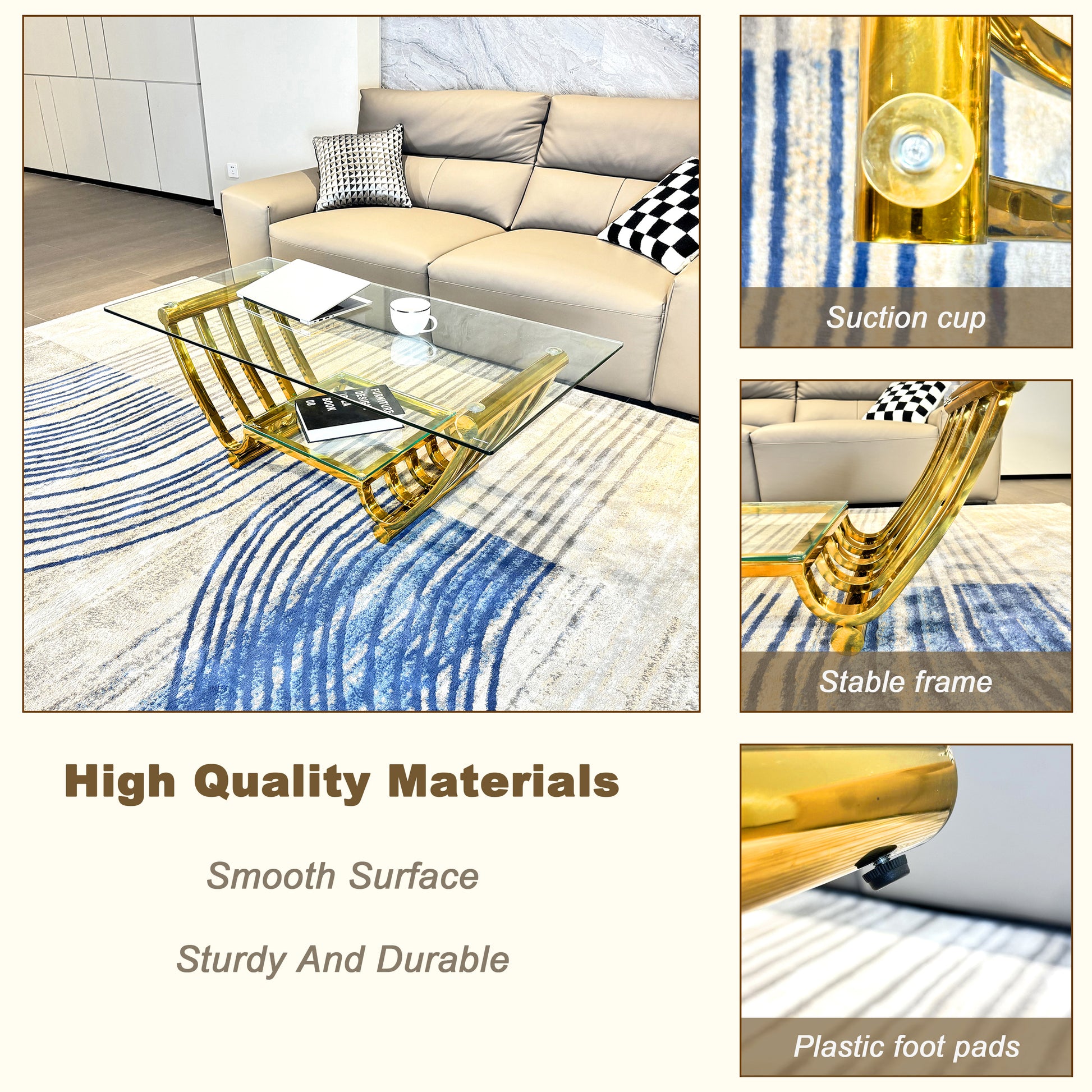 Modern Gold Stainless Steel Double Layer Clear Tempered Glass End Table Coffee Table For Bedroom Living Room Clear,Gold Modern Stainless Steel,Tempered Glass