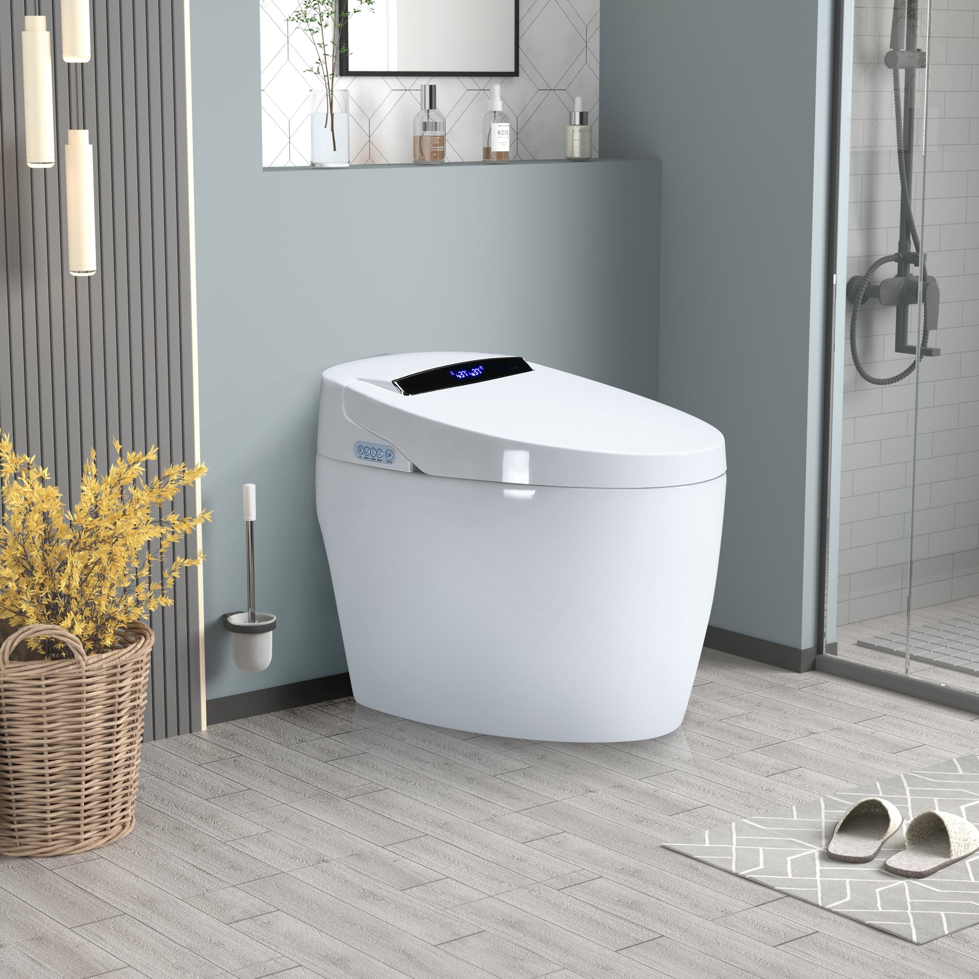 Smart Toilets With Heated Bidet Seat.Portable Toilet With Bidet Built.Intelligent Toilet Auto Open Close Seat. Bidet Toilet With Dryer And Warm Water White Ceramic