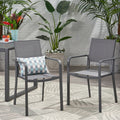 Outdoor Modern Aluminum Dining Chair With Mesh Seat Set Of 2 , Metal Gray And Dark Gray Gray Aluminium