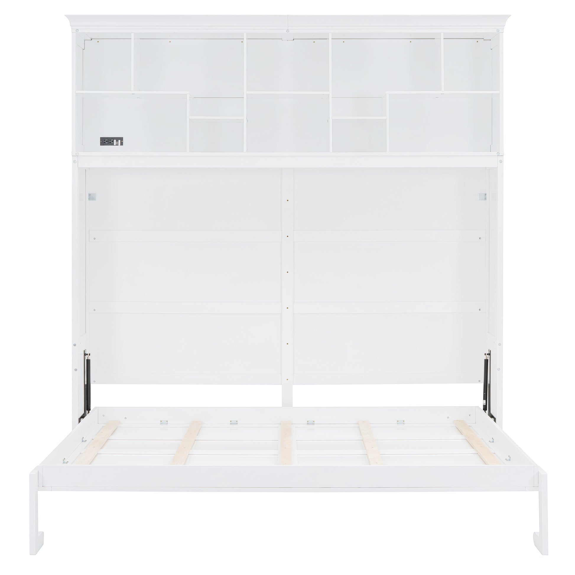 Queen Size Murphy Bed Wall Bed With Top Shelves & Usb,White Queen White Plywood