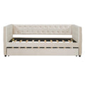Twin Size Tufted Upholstered Daybed With Trundle, Velvet Sofabed With Rivet Design, No Box Spring Needed,Beige Twin Beige Velvet