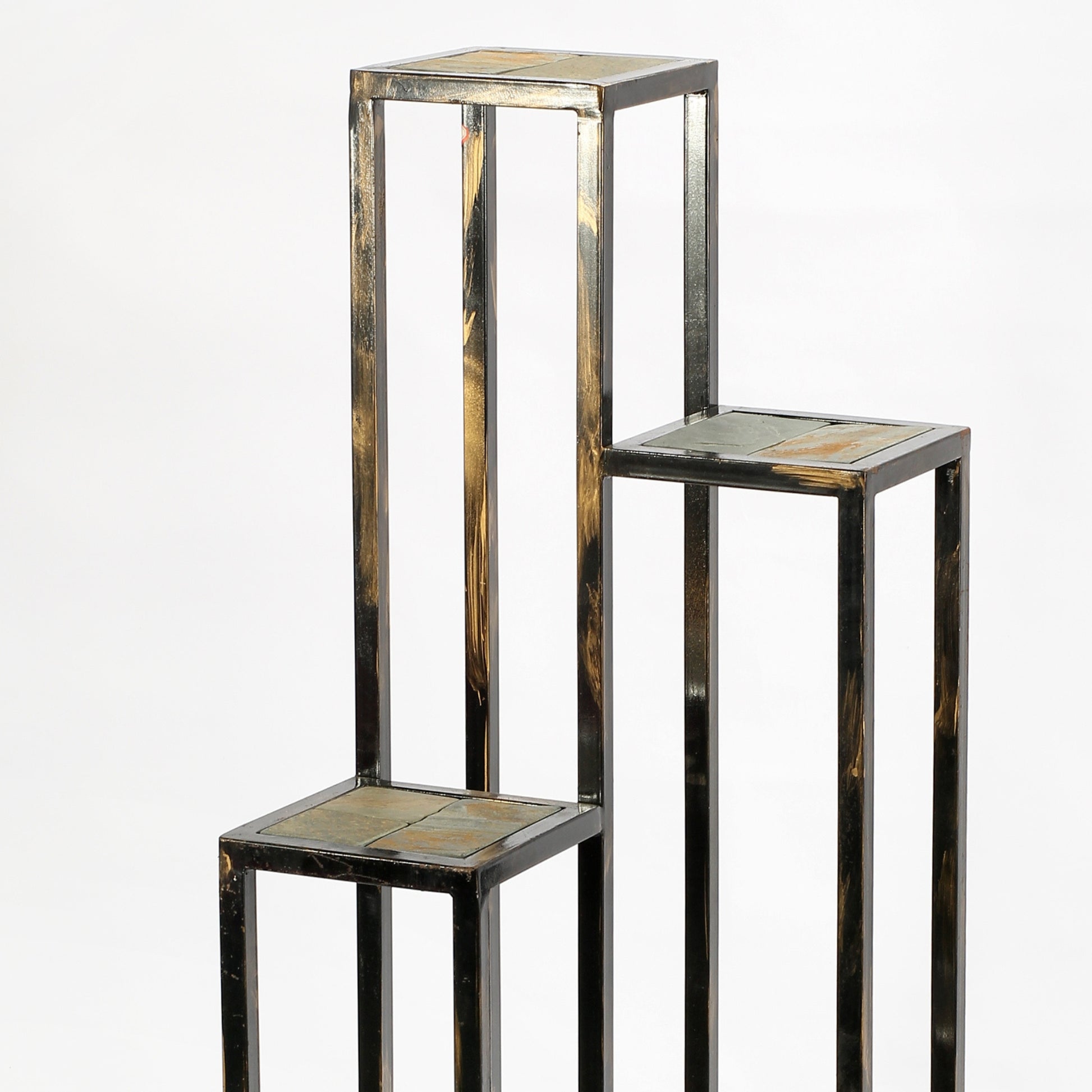 47.25" 4 Tier Gray Stone Slab Black Gold Cast Metal Plant Stand Multicolor Metal