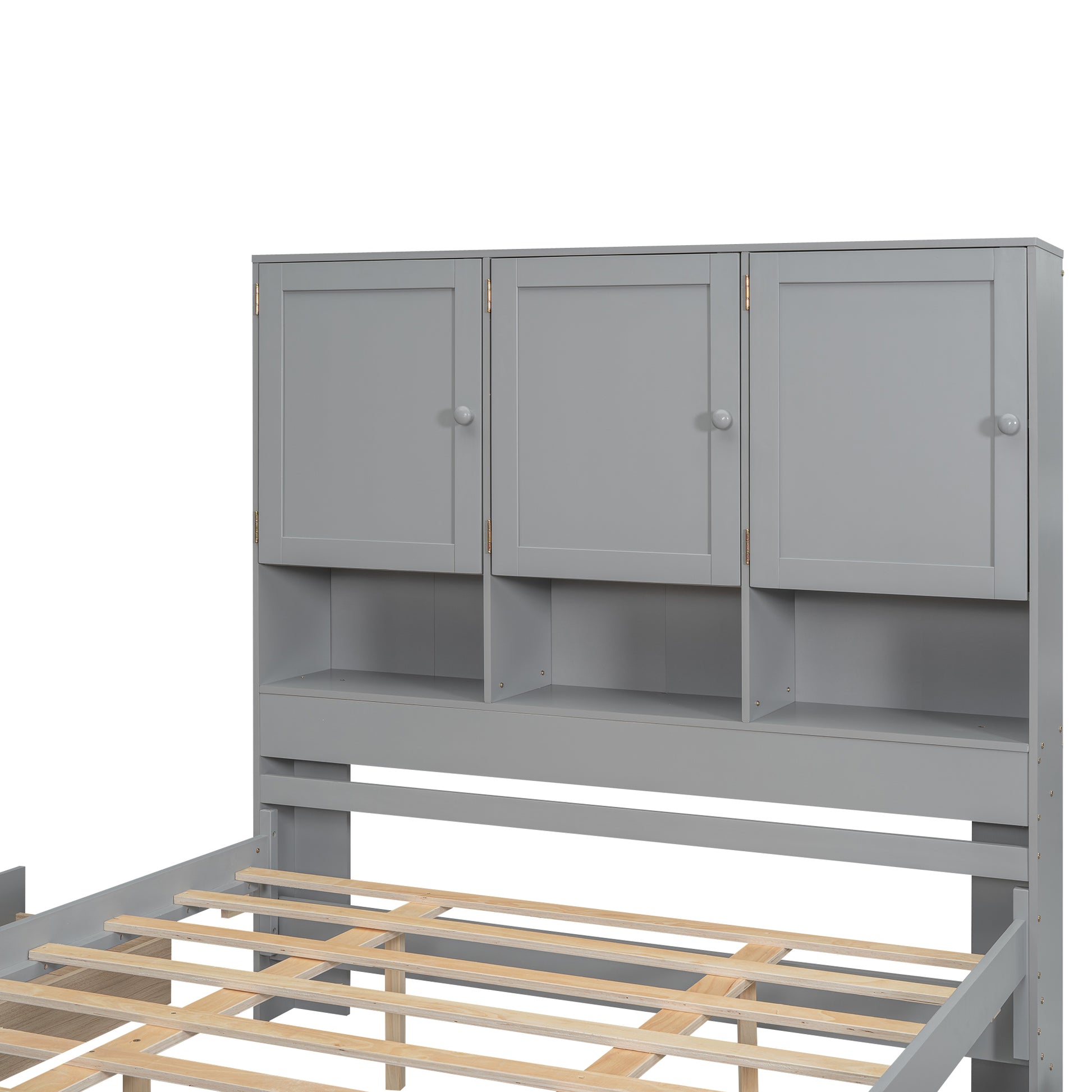 Queen Size Platform Bed With Storage Headboard And 4 Drawers, Gray Box Spring Not Required Queen Gray Wood Bedroom Bed Frame Solid Wood Mdf