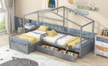 Twin Size House Platform Bed With Three Storage Drawers,Gray Box Spring Not Required Twin Gray Wood Bedroom Pine