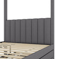 Full Size Upholstery Canopy Platform Bed With Trundle And Three Storage Drawers, Gray Full Gray Upholstered