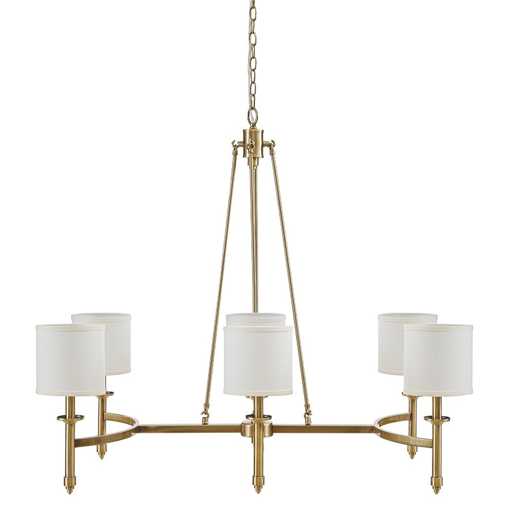 6 Light Chandelier With Fabric Drum Shades Antique Gold See Below Antique Gold Iron