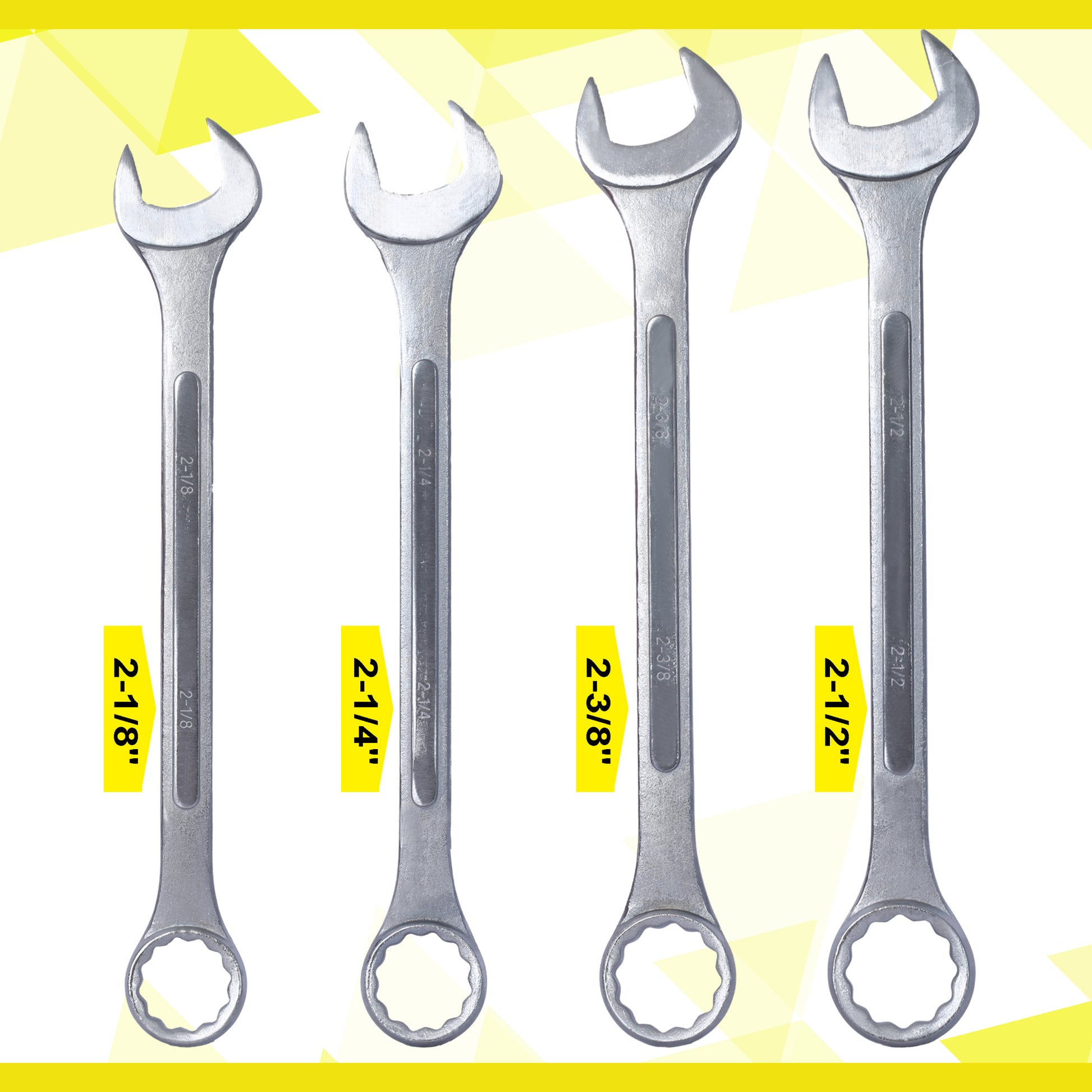 Sae Jumbo Combination Wrench Set Extra Large, 4 Piece ,Storage Bag Included Chrome Plated Chrome Carbon Steel