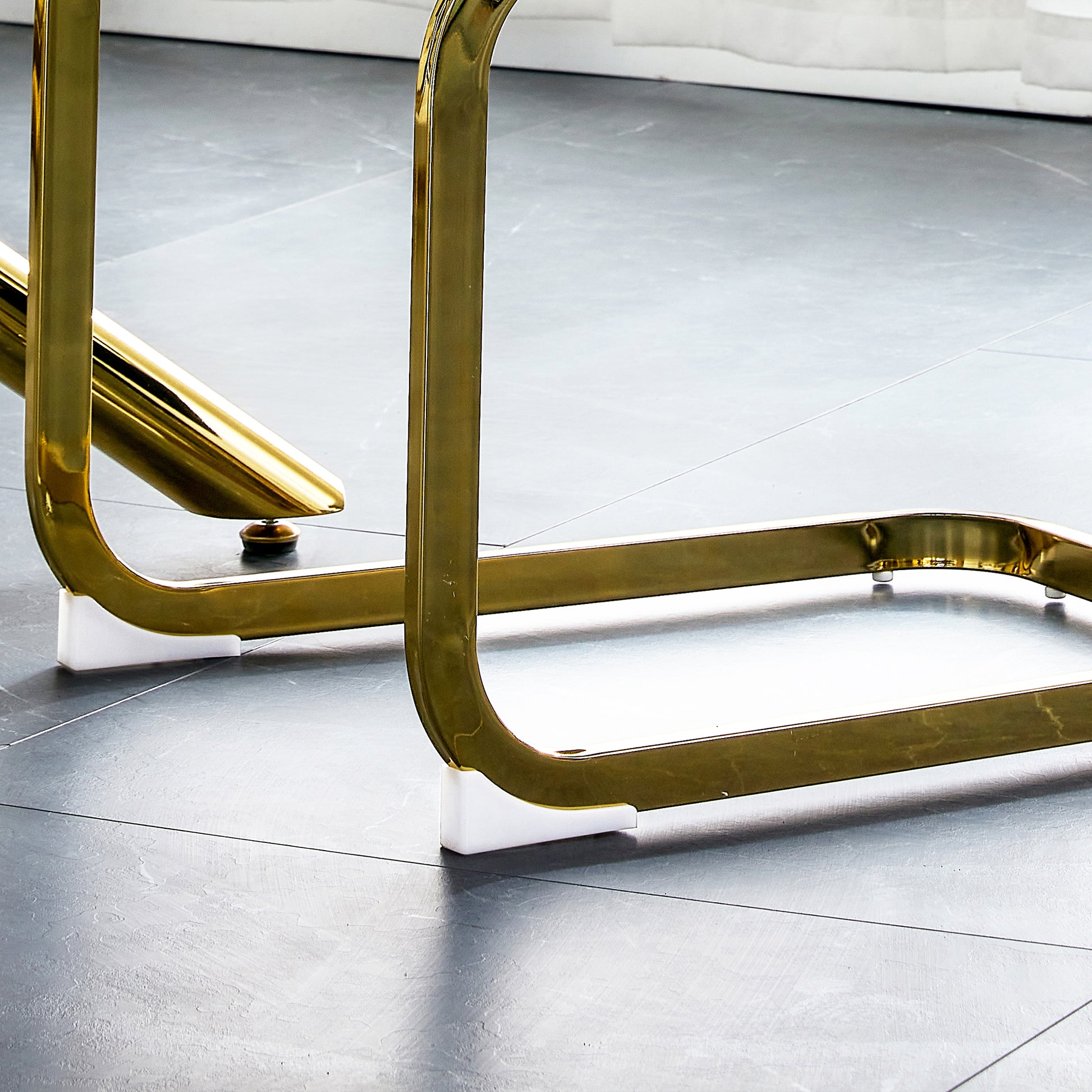 Table And Chair Set, The Table Is Equipped With A Marble Patterned Mdf Tabletop And Gold Table Legs.The Chair Is Equipped With Pu Synthetic Leather High Back Cushion And Gold Coated Metal Legs. Grey Gold Seats 4 Mdf Metal