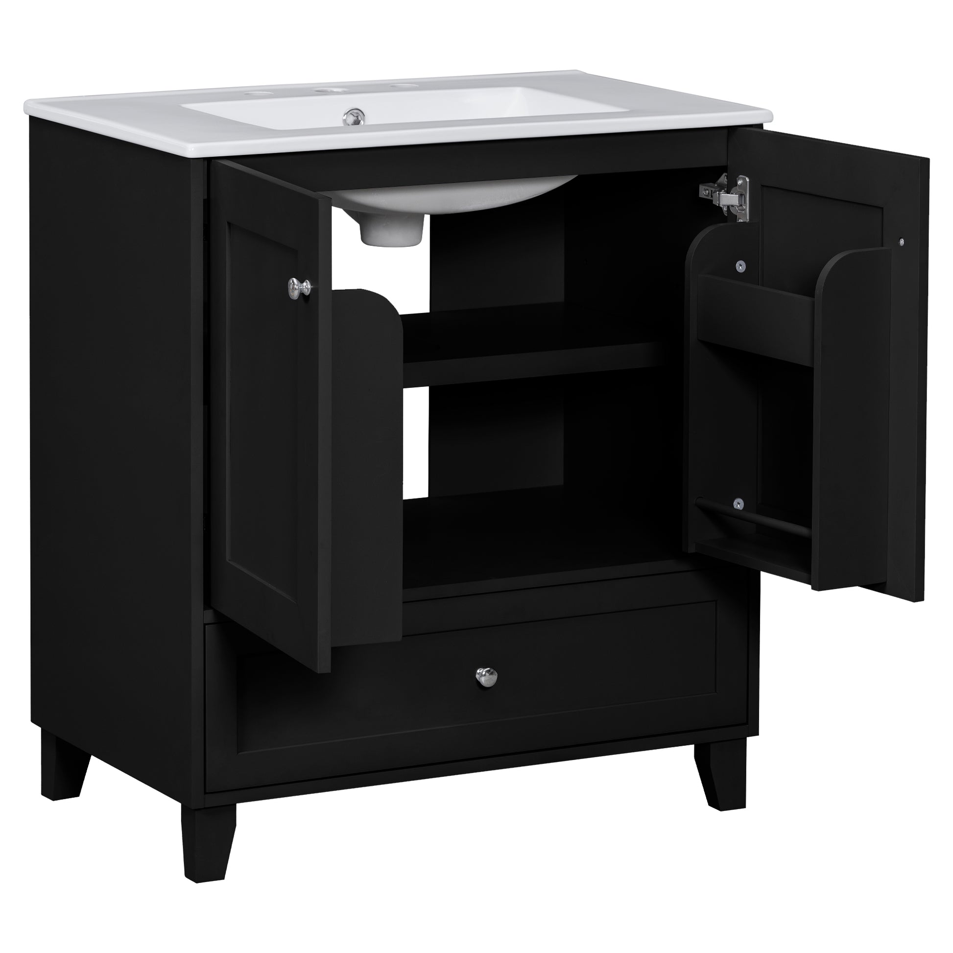 30" Black Bathroom Vanity Set With Ceramic Sink And Large Storage Space Ideal For Small Bathrooms Black Bathroom Solid Wood Mdf