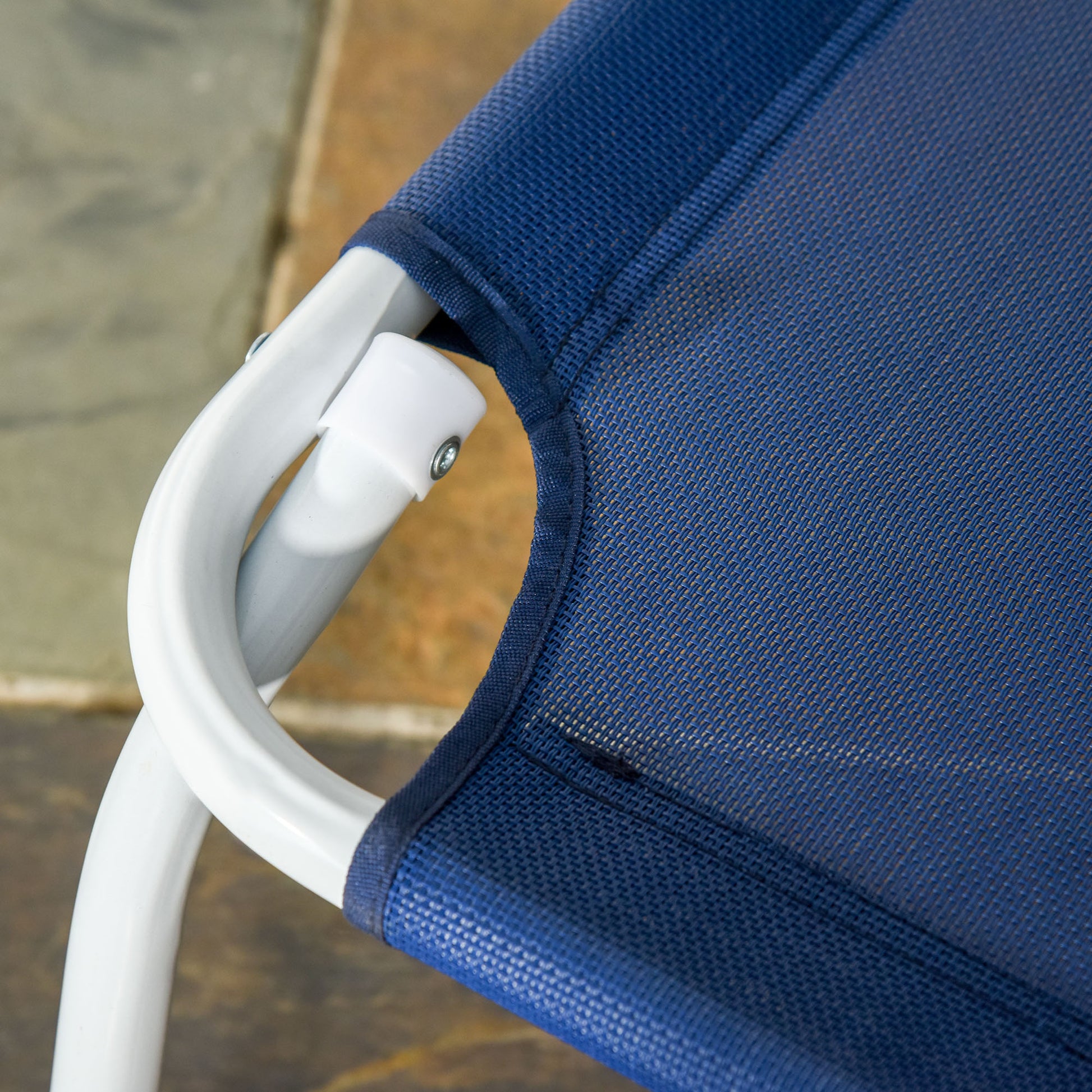 Outsunny Folding Chaise Lounge, Outdoor Sun Tanning Chair, 4 Position Reclining Back, Armrests, Metal Frame And Mesh Fabric For Beach, Yard, Patio, Blue Blue Metal