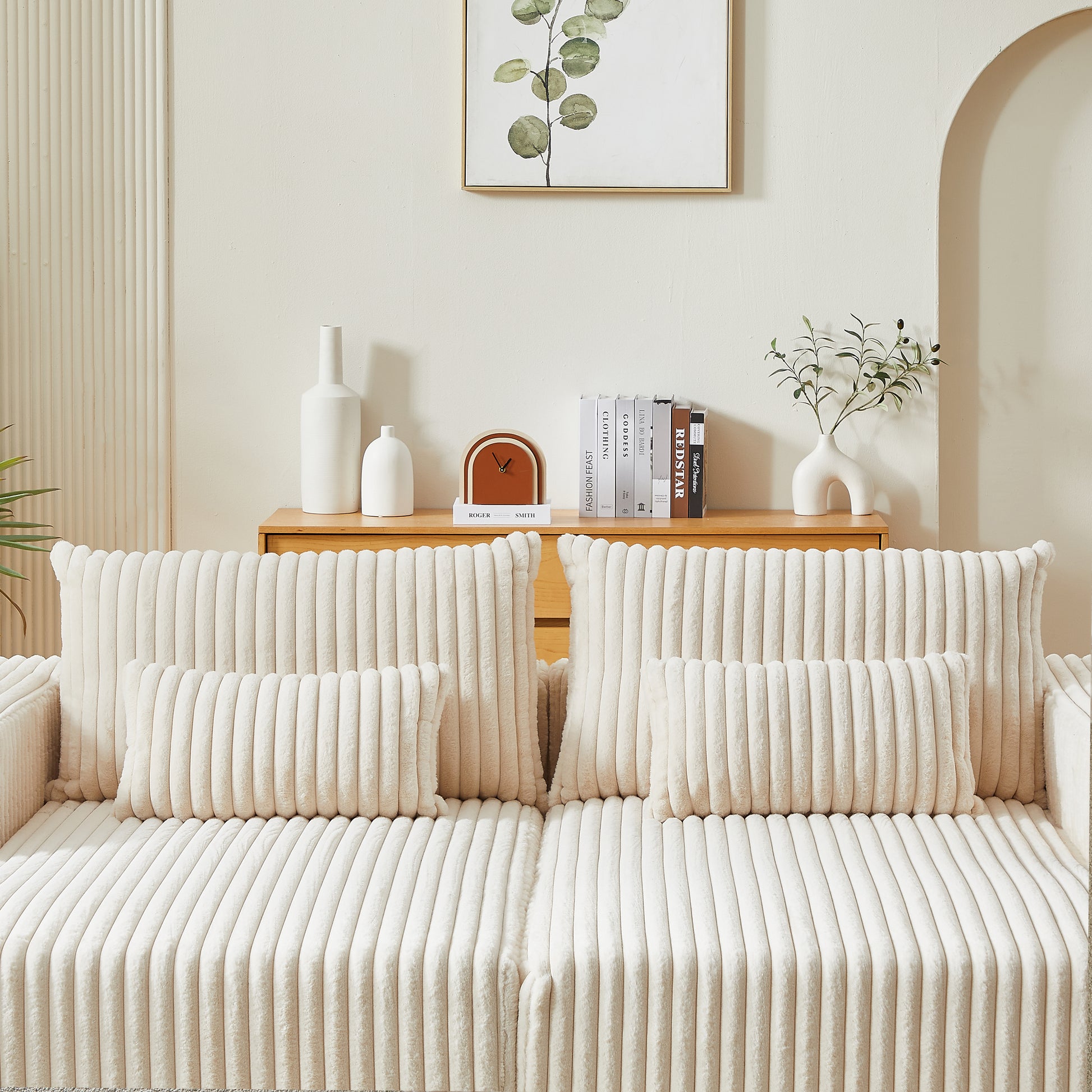 87" Oversized Sectional Lounge Chaise,No Assembly Required,Cloud Plush Loveseat With Reclining Sofa Bed,Fluffy Modern Sleeper Chair For Indoor Living Room Bedroom Beige Corduroy 2 Seat