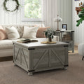Homcom Farmhouse Coffee Table, Square Coffee Table With Storage For Living Room, Center Table With Hinged Flip Lift Top And Hidden Space, Distressed Gray Gray Particle Board