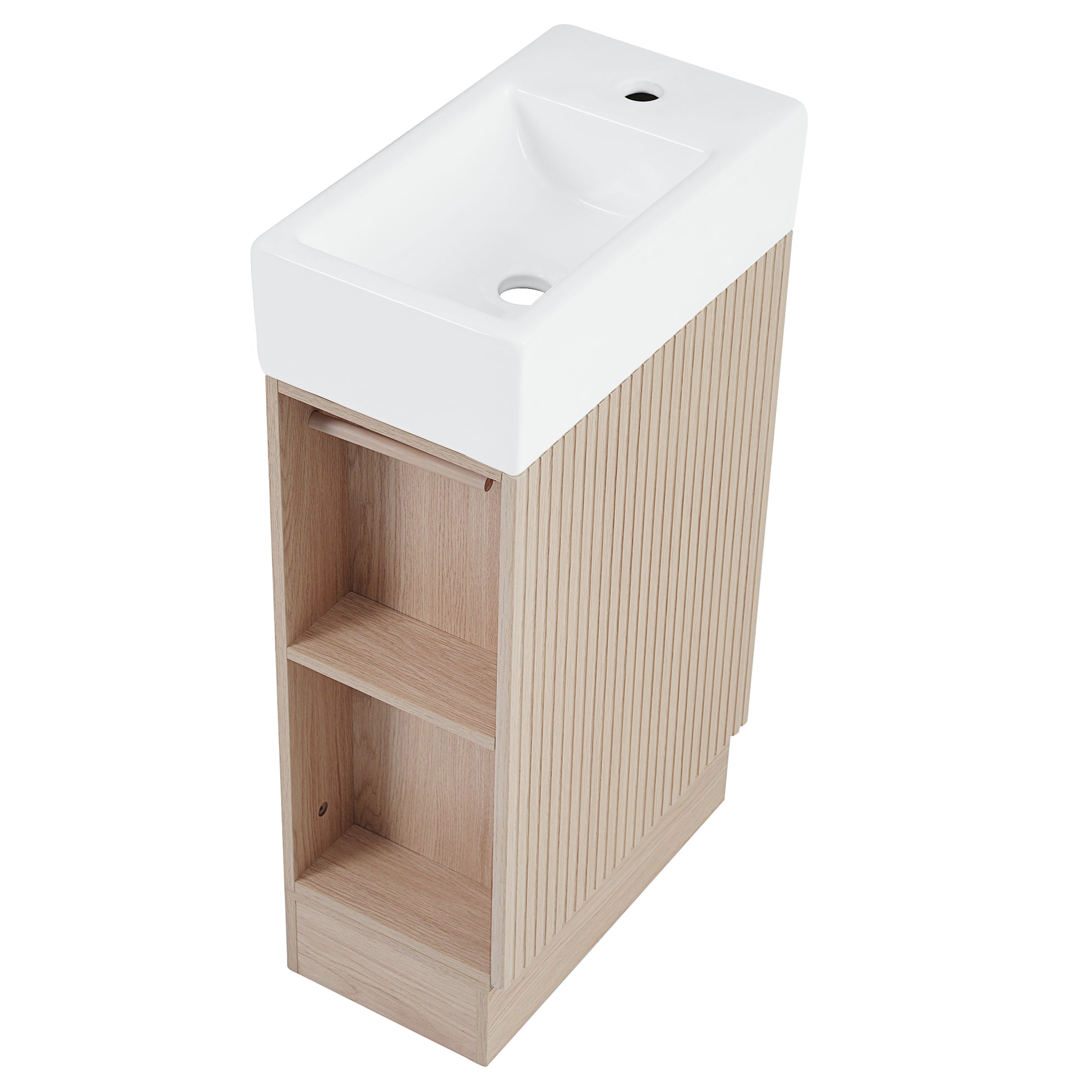 18.6" Bathroom Vanity With Sink, Bathroom Vanity Cabinet With Two Tier Shelf, Left Or Right Orientation, Natural Natural Mdf