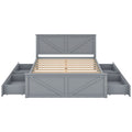 Queen Size Wooden Platform Bed With Four Storage Drawers And Support Legs, Gray Queen Gray Pine