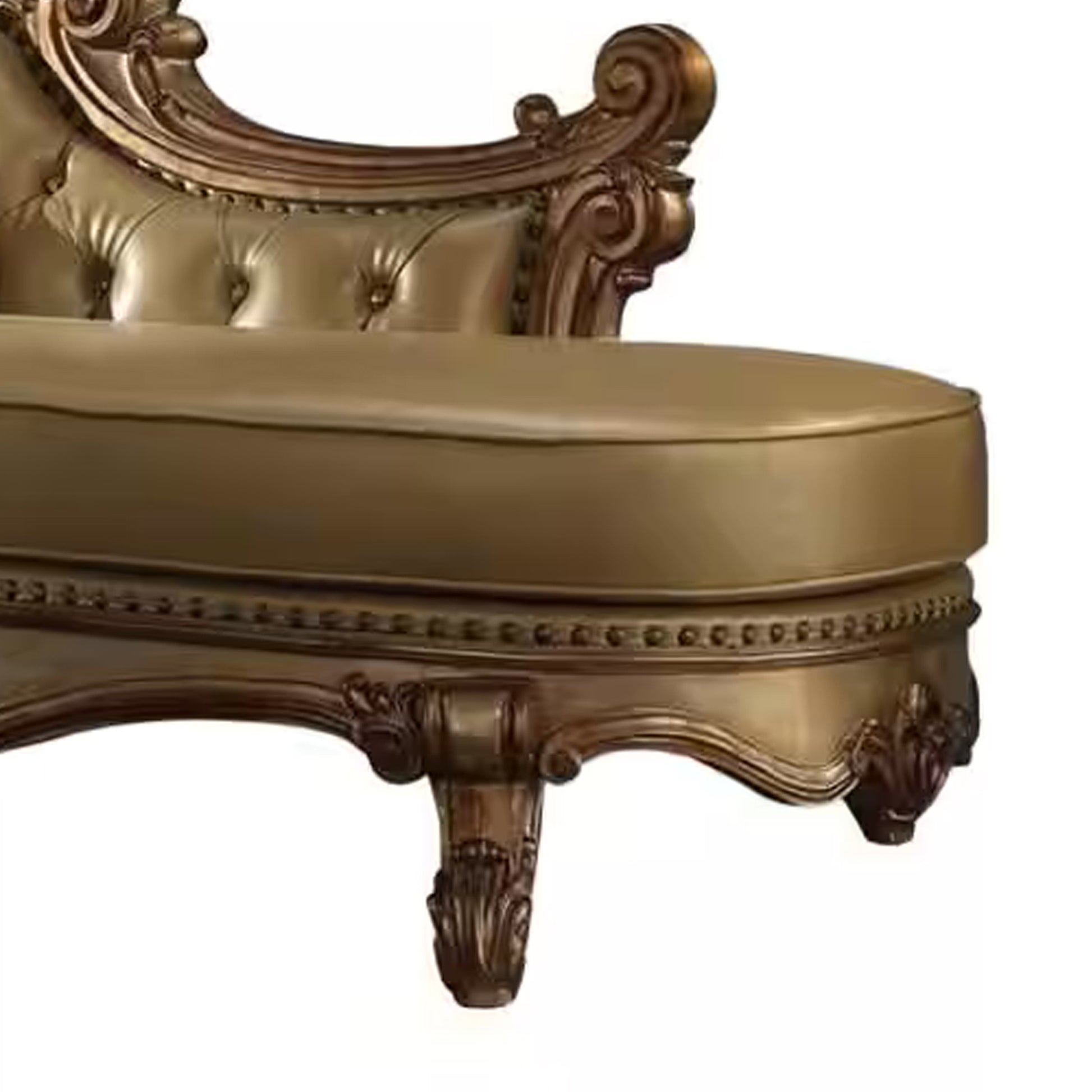 Wooden Gracious Chaise With 2 Pillows, Gold Patina & Bone Gold Wood