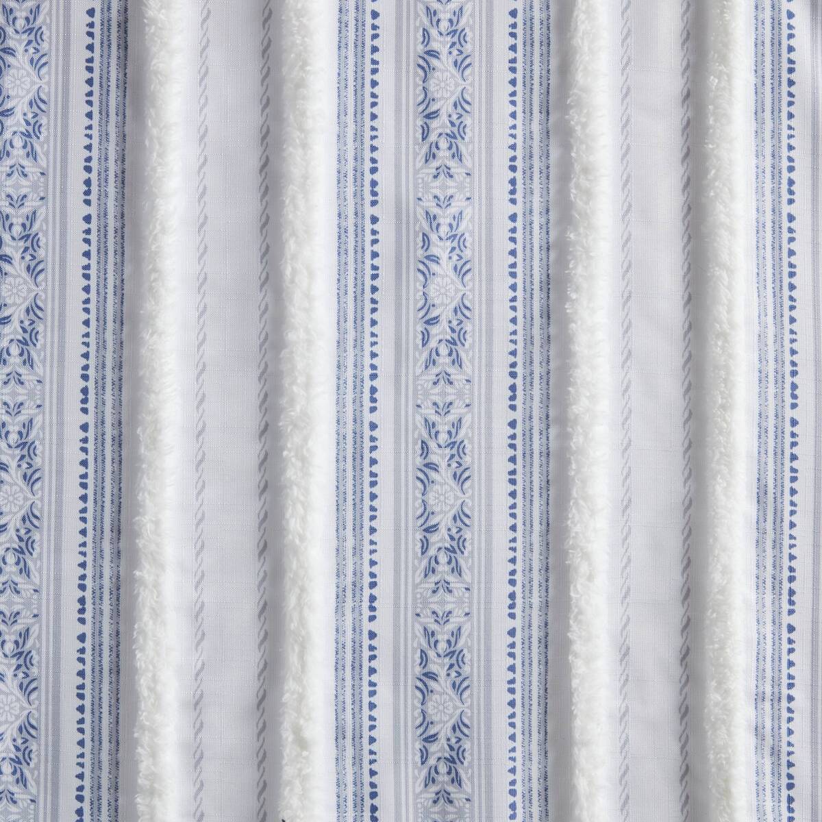 Poly Printed Curtain Panel With Tufted Stripe And Lining White Navy 50X95" Multicolor Polyester