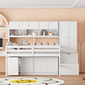 Full Size Wooden Loft Bed Big Storage With Under Bed Desk, With Drawers, With Shelves, White Full White Plywood