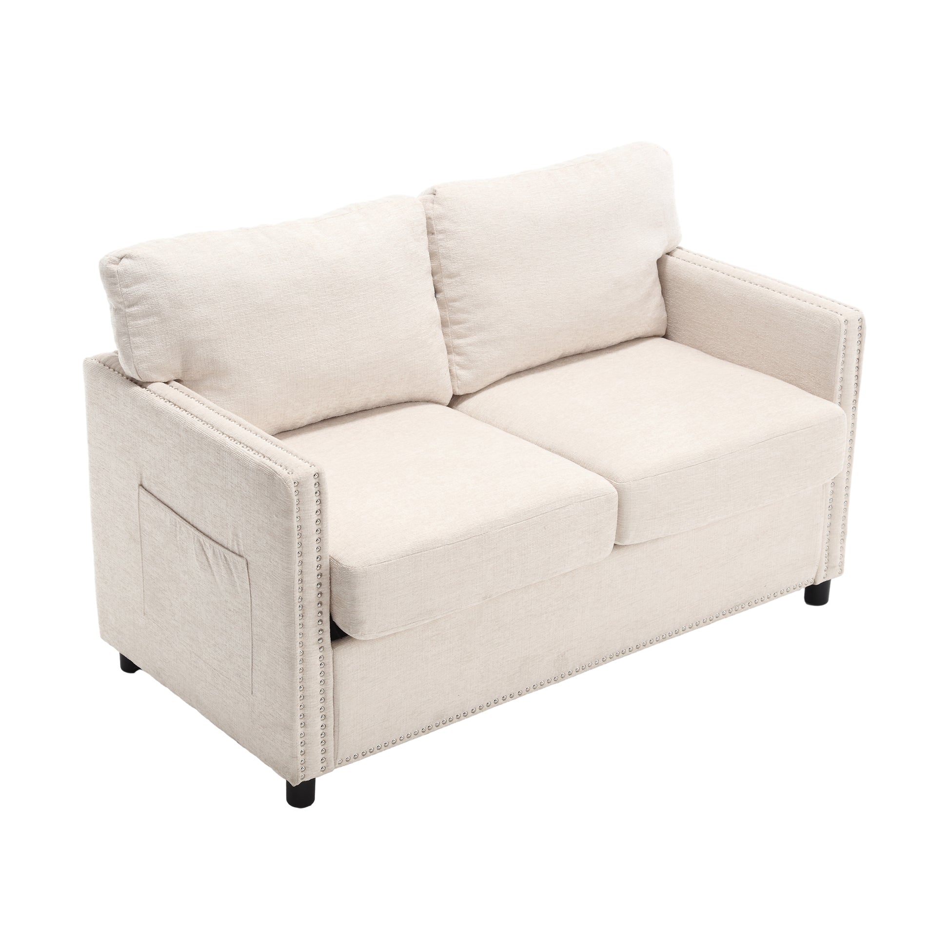 United Modern Chenille Fabric Loveseat, 2 Seat Upholstered Loveseat Sofa Modern Couch Beige Chenille 2 Seat