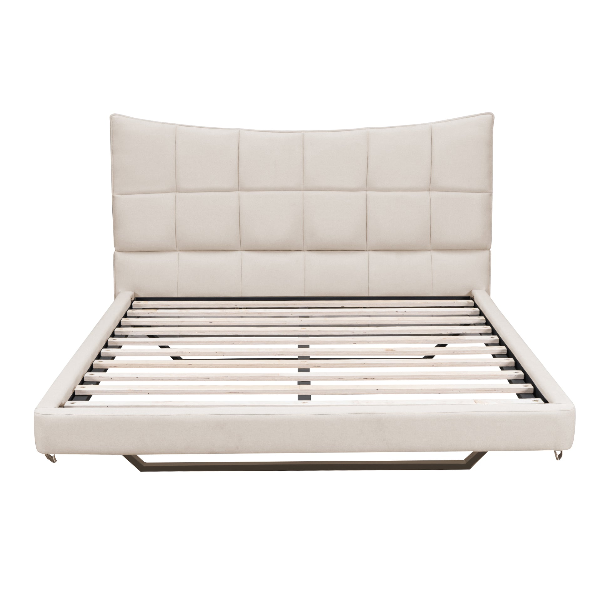 Full Size Upholstered Platform Bed With Led Lights,Usb Ports And Outlets,Linen Fabric,Beige Full Beige Wood Metal