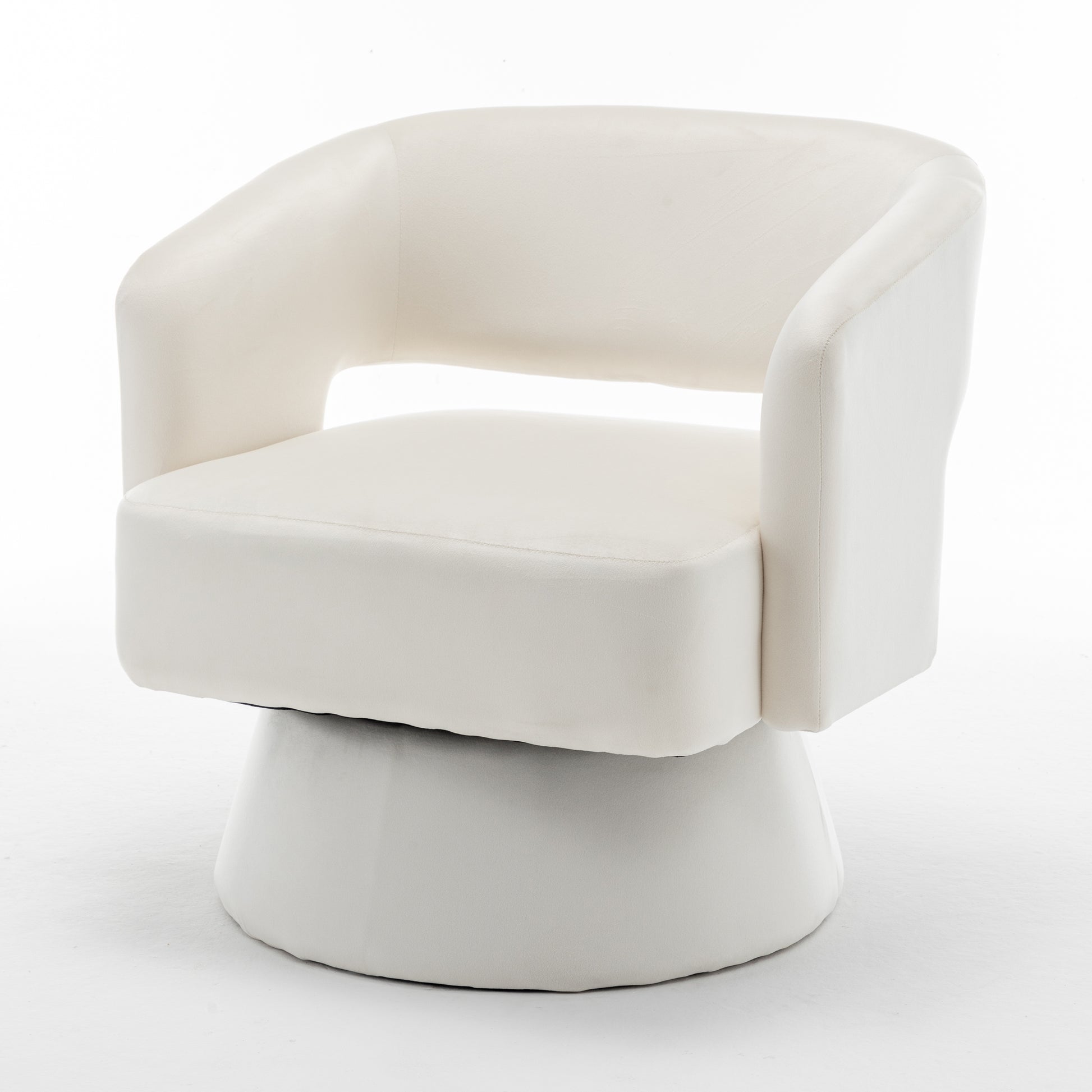 Swivel Barrel Chair, Velvet Accent Armchair 360 Degree Swivel Club Chair For Living Room Bedroom Reception Room White Foam Velvet