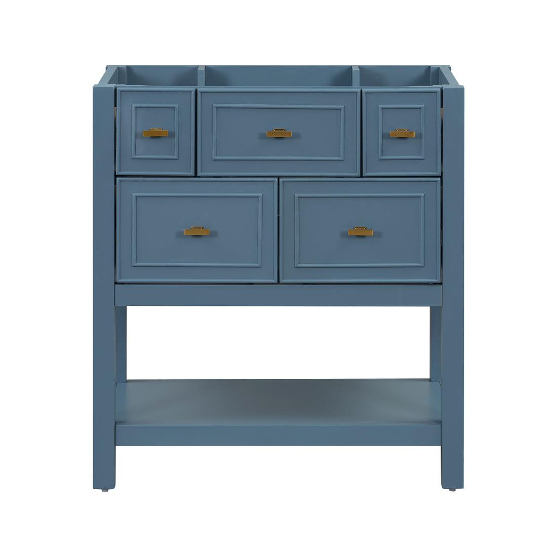 30'' Bathroom Vanity Without Sink, Free Standing Single Vanity With 5 Drawers, Solid Wood Frame Bathroom Storage Cabinet Not Include Basin Sink 4 Blue 1 Bathroom Freestanding Modern Solid Wood Mdf Painted