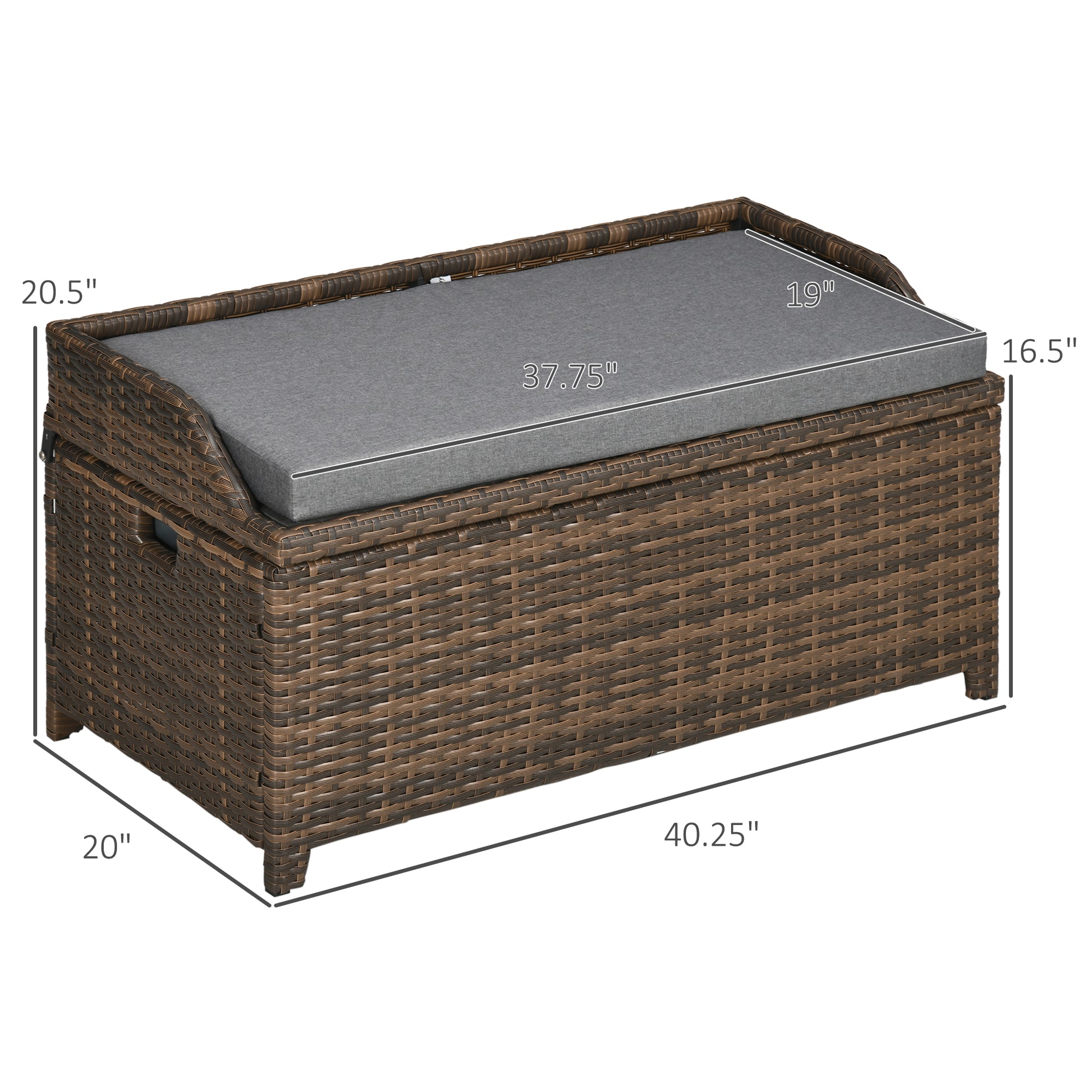 Outsunny Outdoor Wicker Storage Bench Deck Box, Pe Rattan Patio Furniture Pool Container Storage Bin With Interior Waterproof Bag And Comfortable Cushion, Gray Grey Aluminum