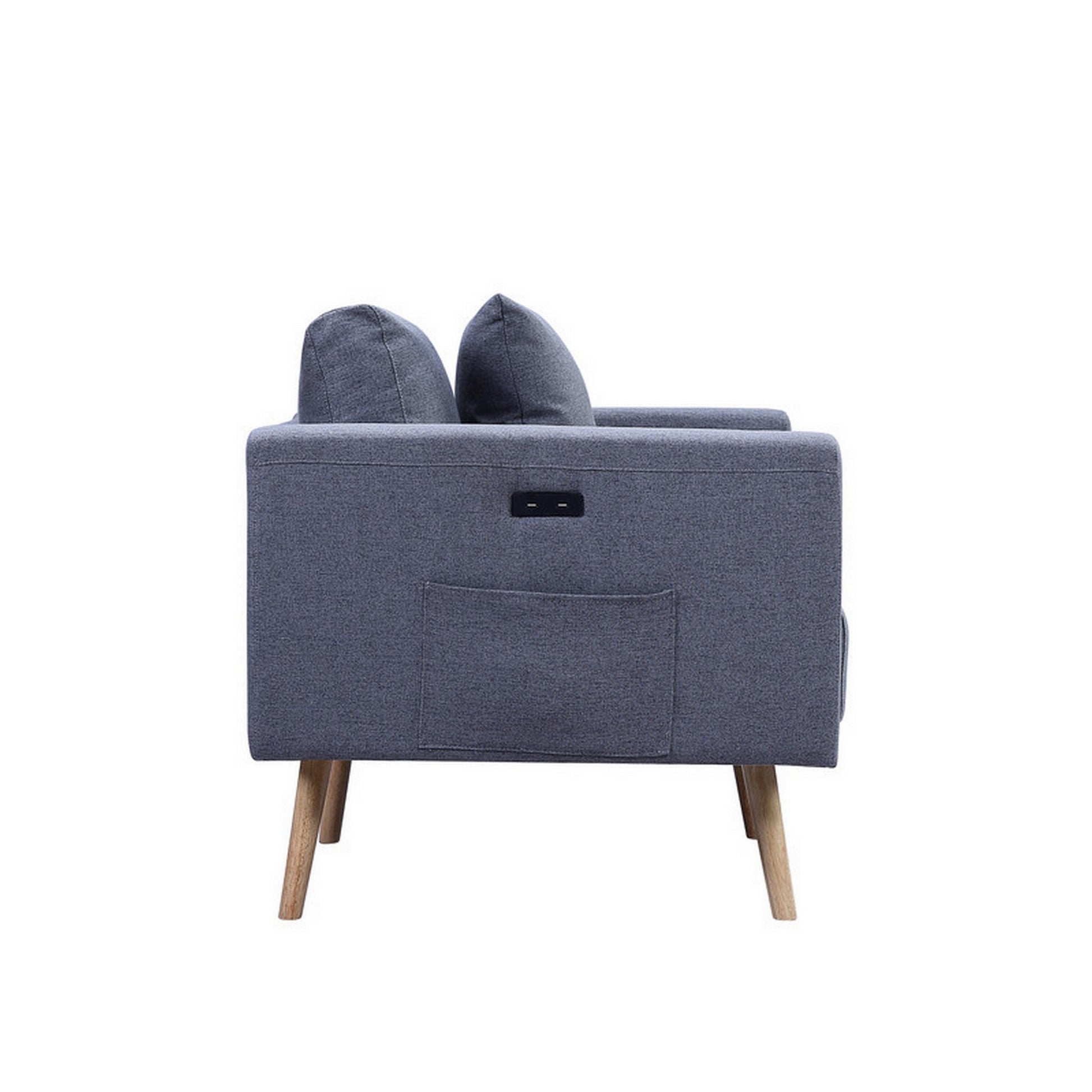 Mico 33 Inch Modern Sofa Chair With Usb Ports And Pocket, Dark Gray Fabric Gray Solid Wood
