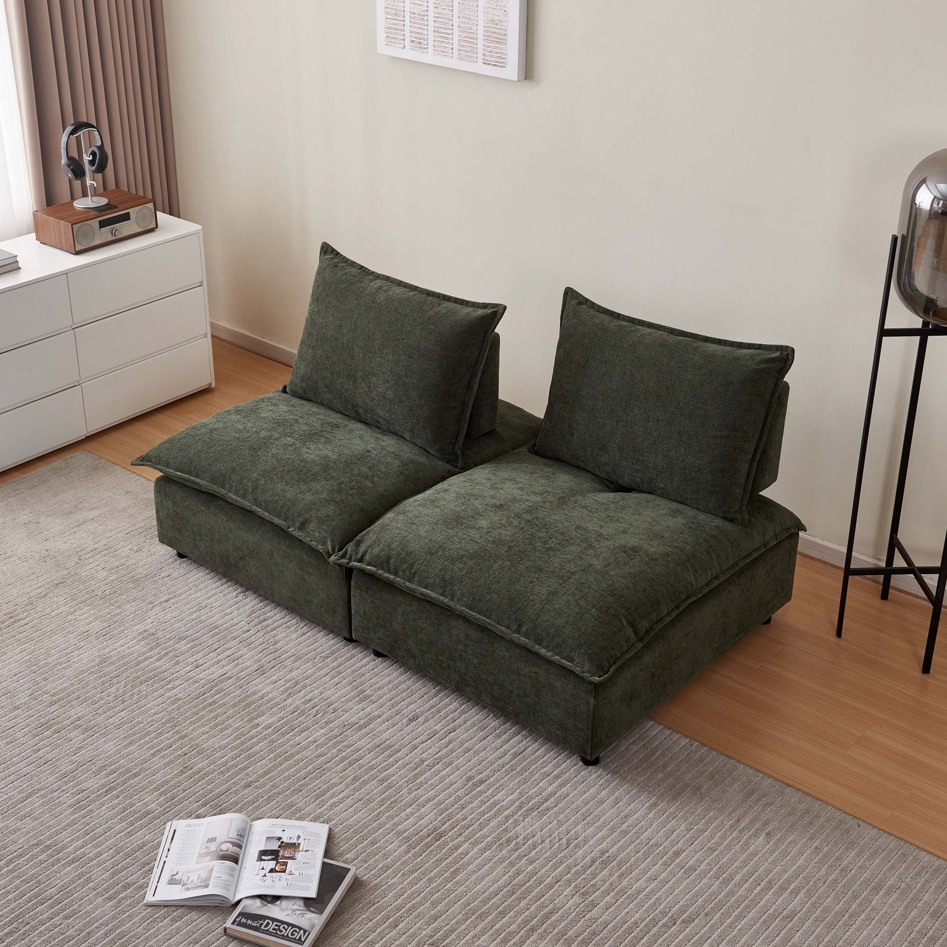Modern 2 Seater Armless Sofa Couch For Living Room Modular Design, Ultra Soft Chenille Fabric, Easy Assembly, Sturdy Frame, Stylish And Comfortable Perfect For Apartments Green Foam Chenille 2 Seat