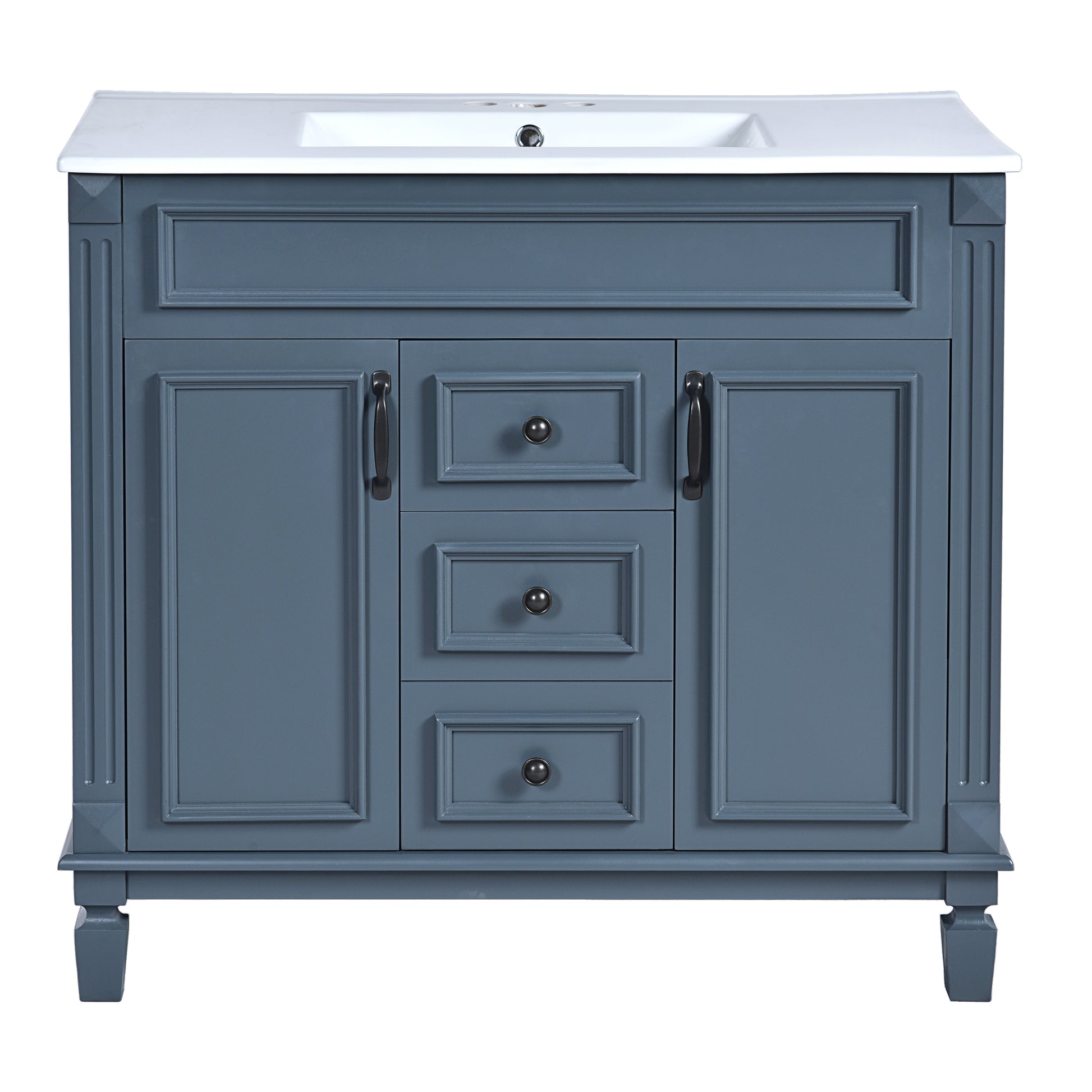 36'' Bathroom Vanity With Top Sink, Modern Bathroom Storage Cabinet With 2 Soft Closing Doors And 2 Drawers, Single Sink Bathroom Vanity Blue Bathroom Modern Solid Wood Mdf Ceramic,Solid Wood Mdf