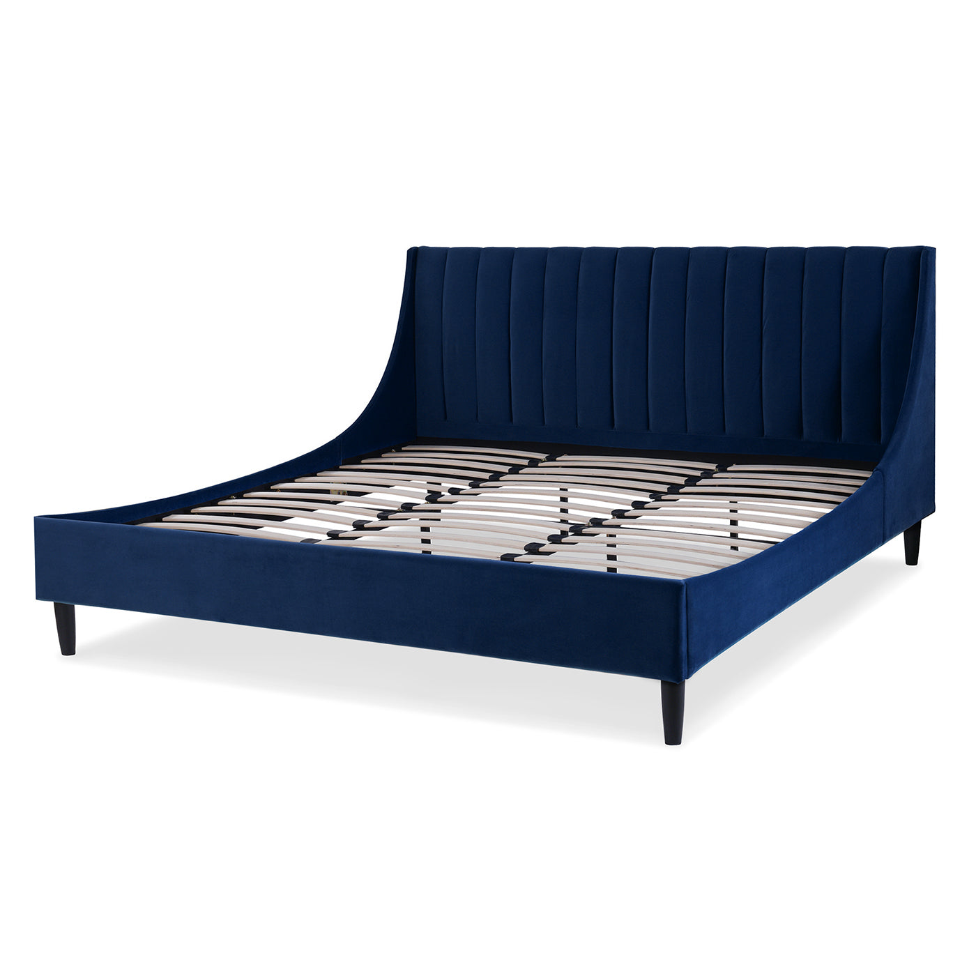 Aspen Vertical Tufted Headboard Platform Bed Set, King, Navy Blue Velvet Box Spring Not Required King Navy Blue Wood Foam Velvet Velvet