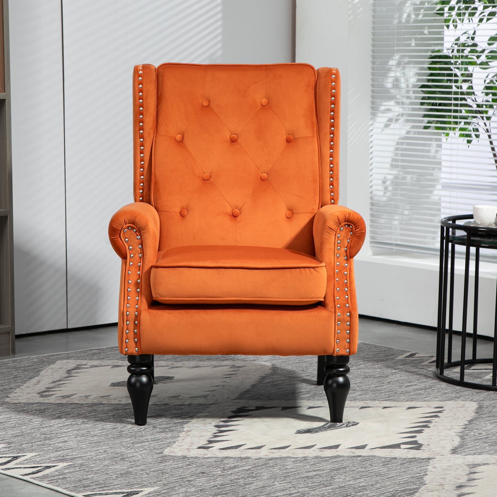 Coolmore Wood Frame Armchair, Modern Accent Chair Lounge Chair With Sturdy Wood Legs For Living Room Bedroom Orange Orange Foam Velvet