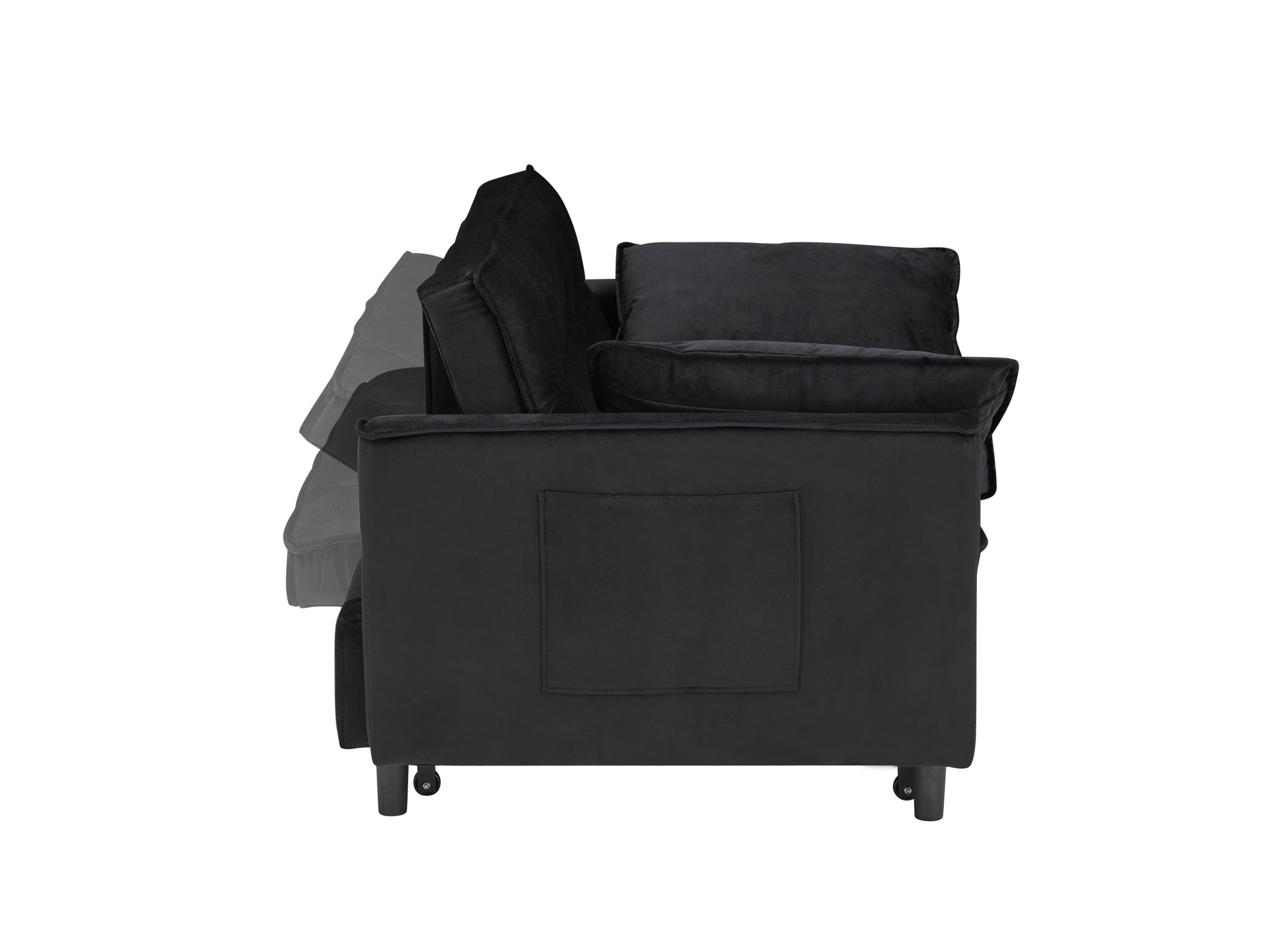 Modern Velvet Sofa, Sofa Pull Out Bed, Smallseat Casual Sofa With Back, With Pillow, Pockets, Living Room Furniture, 3 In 1 Convertible Sleep Sofa Bed. Black Velvet 3 Seat